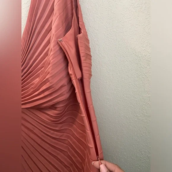 NWT Banana Republic Gorgeous One Shoulder Pleated Coral Pink Asymmetric Dress 12 - Picture 4 of 13